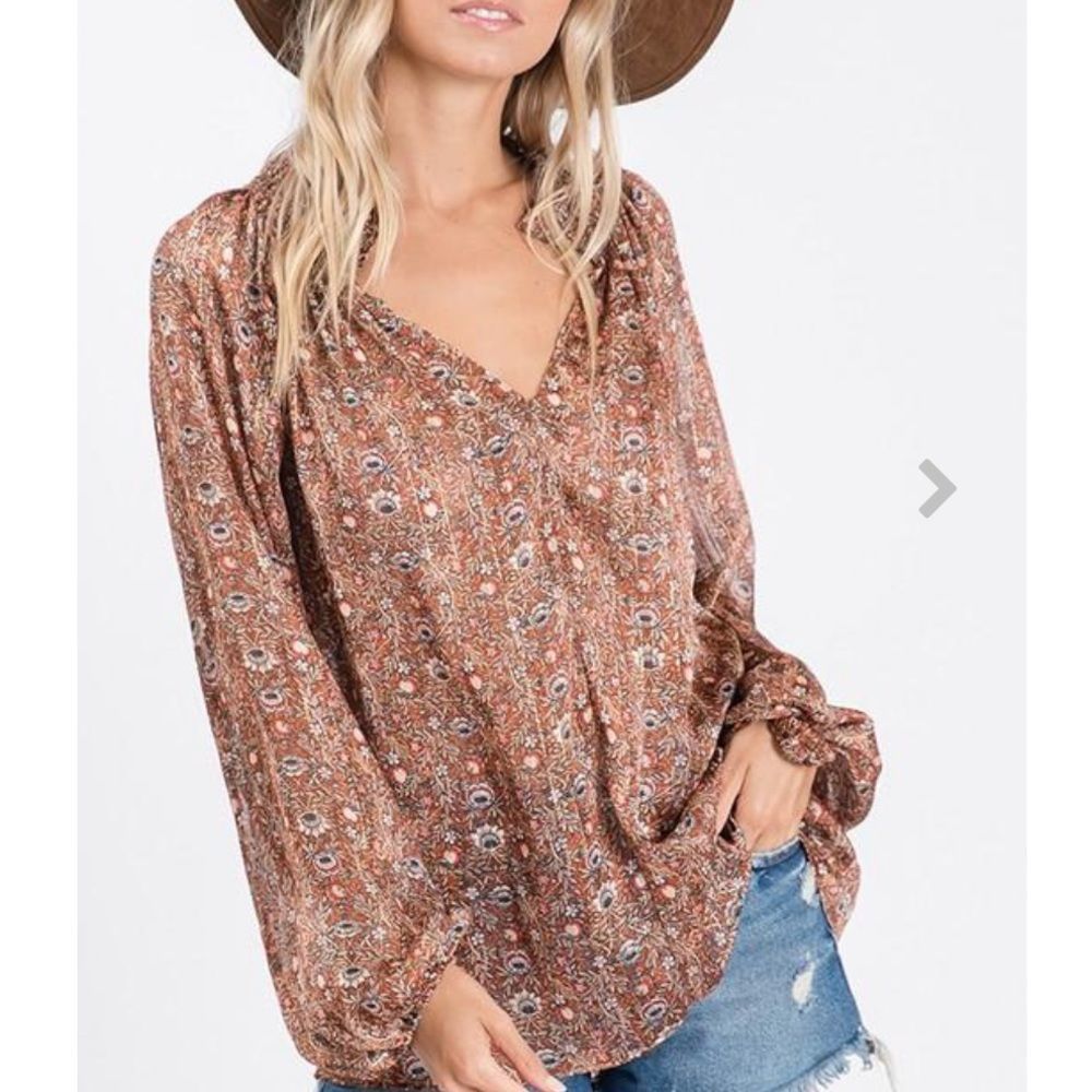 Boho Paisley Floral Top L NEW